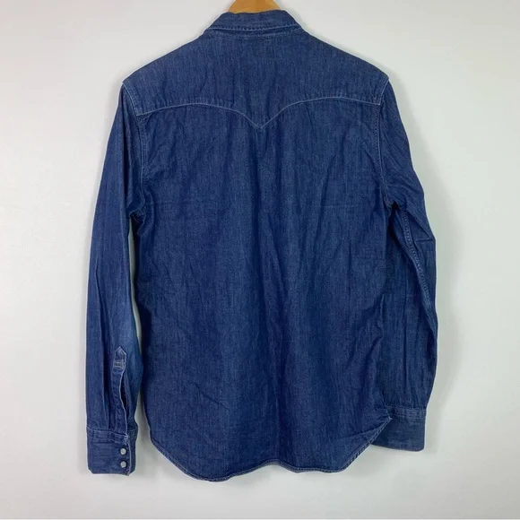 Levi’s denim Pearl snap shirt medium navy blue Jean collared - Picture 2 of 10